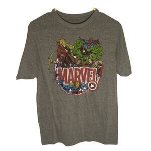 Marvel T-Shirt M Avengers Spider-Man Hulk Thor Iron Man Heroes Logo Tee Gray